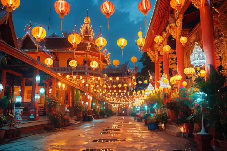 lanterns intricate details hang along street wesak day celebrations lanterns intricate details hang along 315548815